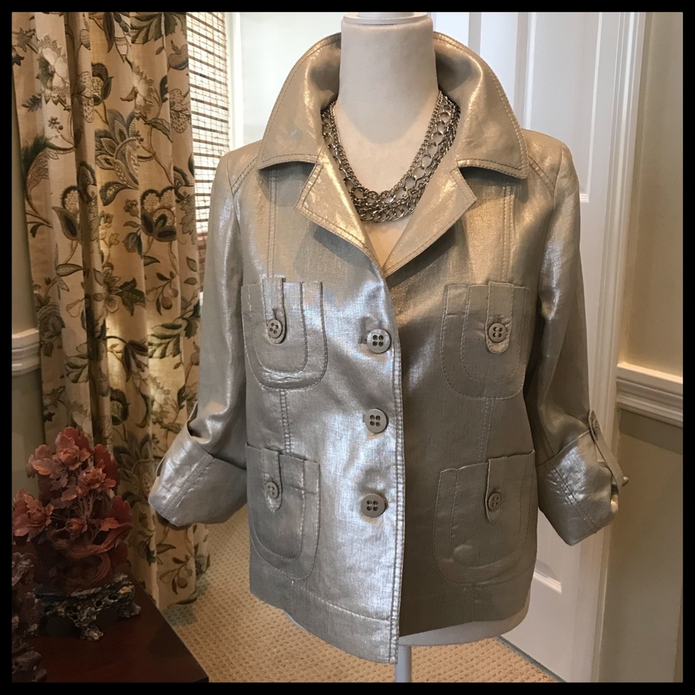 Gerard Darel Metallic Linen Made in Italy Safari Jacket Top EU size 42
